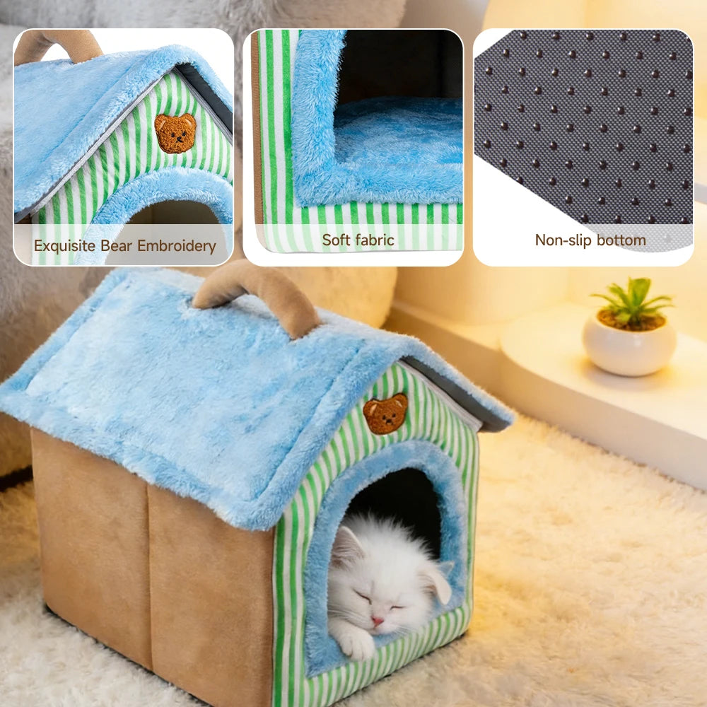 Foldable Washable Pet Cave House – Cat & Small Dog Bed
