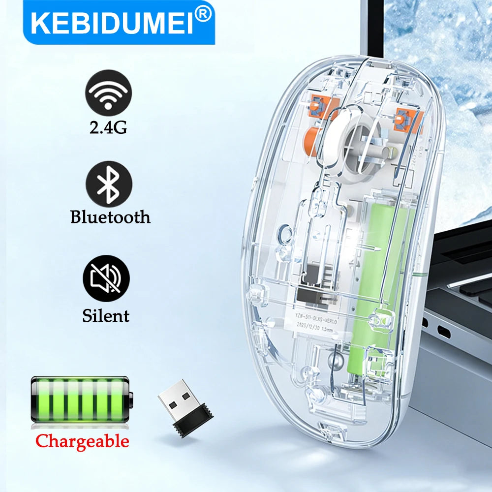 KEBIDUMEI Transparent Wireless Mouse Bluetooth Dual Mode Silent