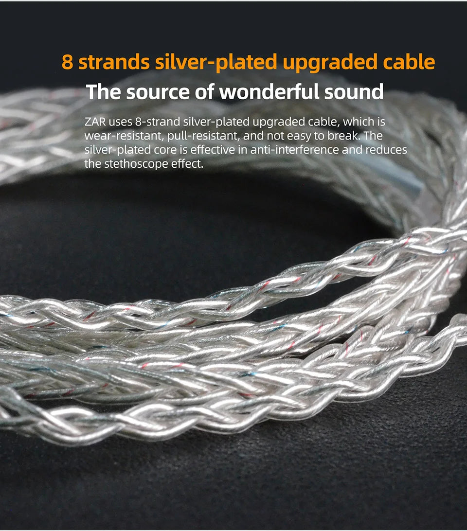 KZ ZAR 8-Driver Audiophile Earphones 1 Dynamic+7BA HiFi Soundstage Gaming/Monitor Headphones