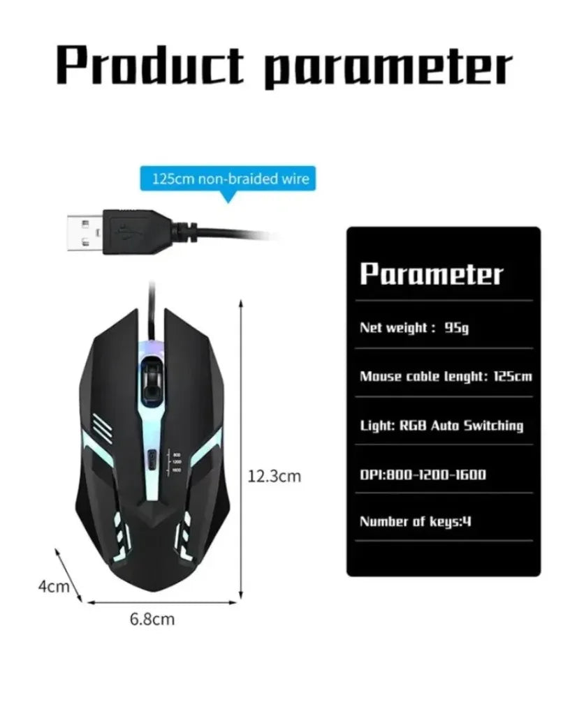 USB RGB Wired Gaming Mouse 1600 DPI Ergonomic Backlit