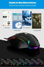 USB RGB Wired Gaming Mouse 1600 DPI Ergonomic Backlit