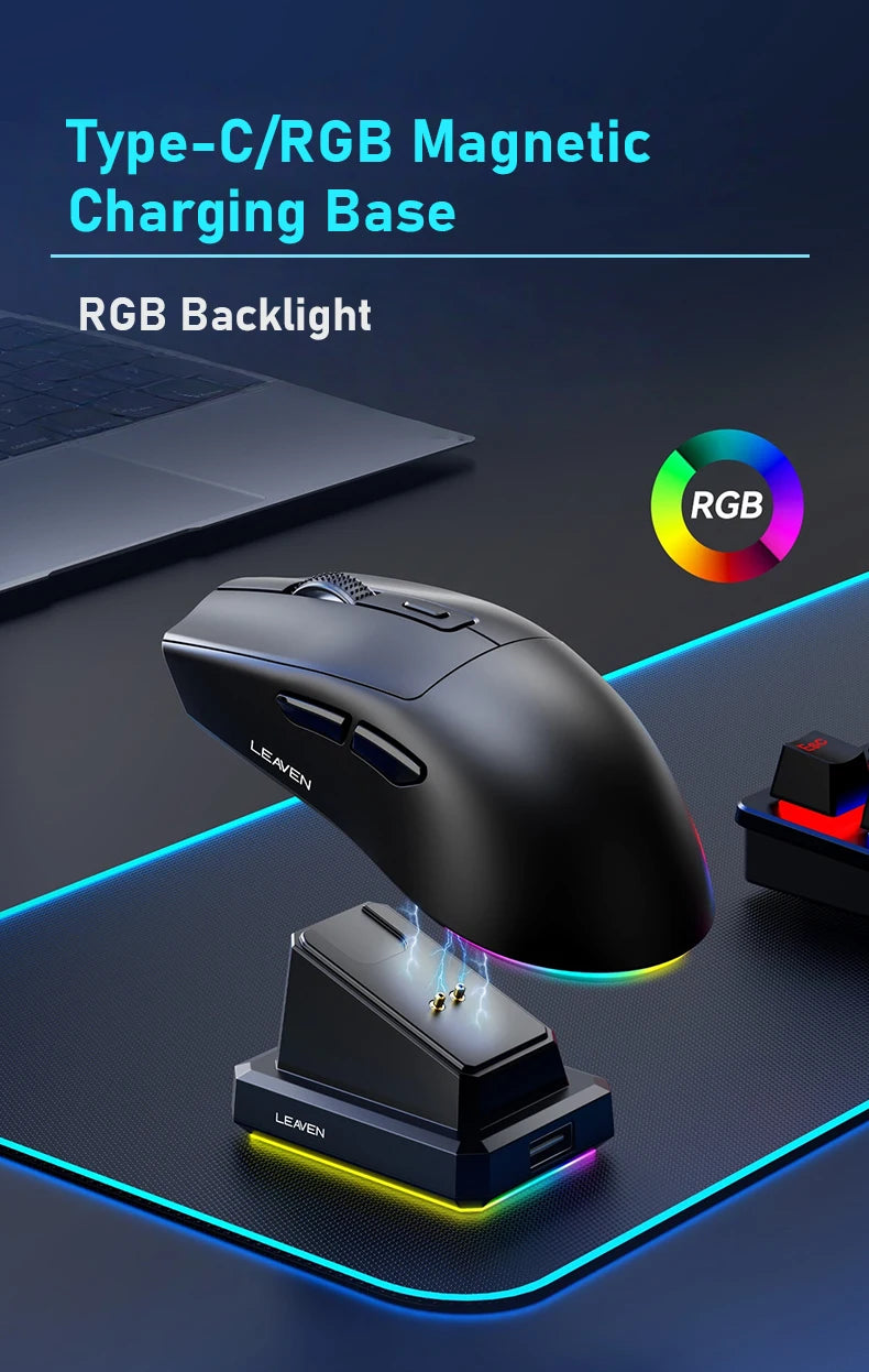 NexusClick Dual Mode Wireless Gaming Mouse,Lightweight RGB Backlit Magnetic Charging Dock DPI Adjustable Ergonomic for Laptop PC