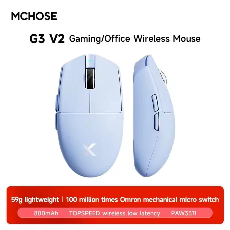 MCHOSE G3 V2 Pro Gaming Mouse Wireless Tri-mode PAW3395 800mAh Charging Lightweight Ergonomics Esports Mouse PC Office Accessori