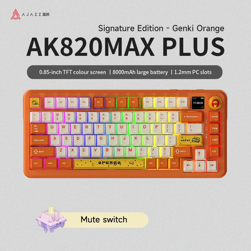 AJAZZ AK820 MAX/MAX Plus Gaming Keyboard Tri Mode 8000mAh Gasket TFT Screen Hot Plug Mechanical Keyboard Customized PC Accessory