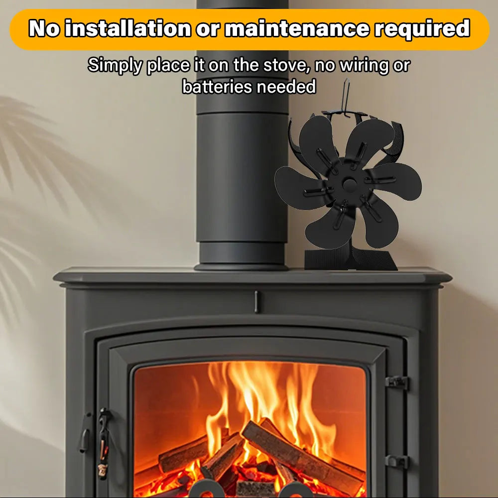 6-Blade Eco Fireplace Fan – Heat-Powered Stove Fan