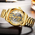 LIGE LG8997 Men's Gold Skeleton Quartz Watch