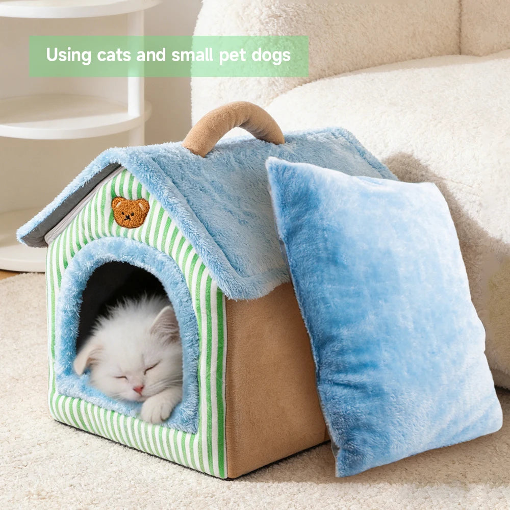 Foldable Washable Pet Cave House – Cat & Small Dog Bed