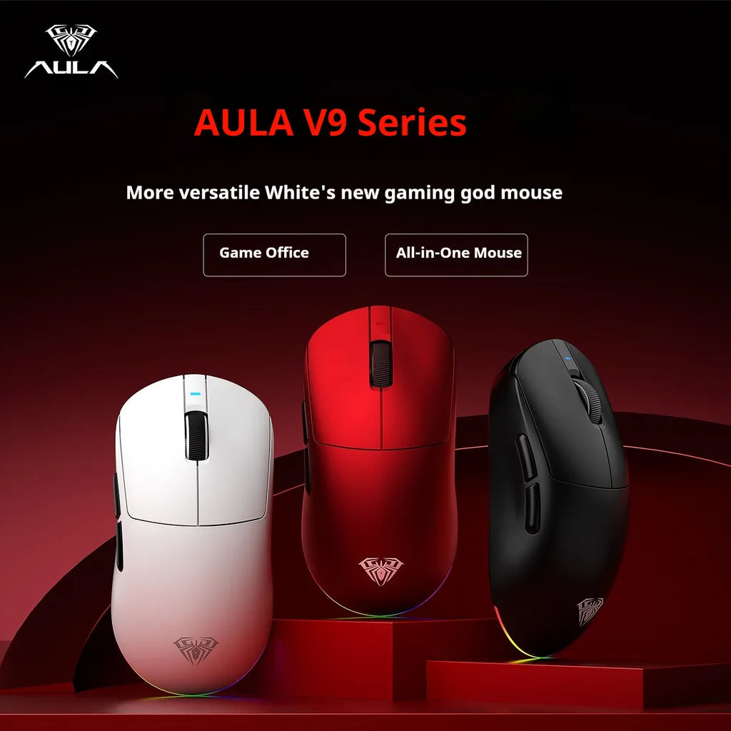 Aula V9 Pro Ultra Wireless E-sports Gaming Mouse Double 8k 3mode PAW 3950 8k Custom PC Accessory 55g Lightweight Ergonomic Mouse