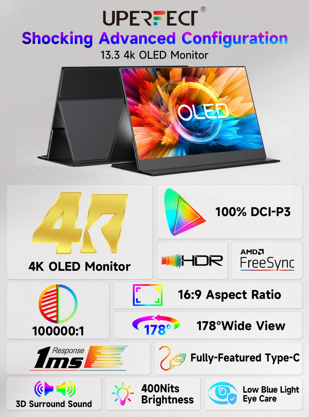 UPERFECT 13.3" OLED 4K Portable Gaming Monitor