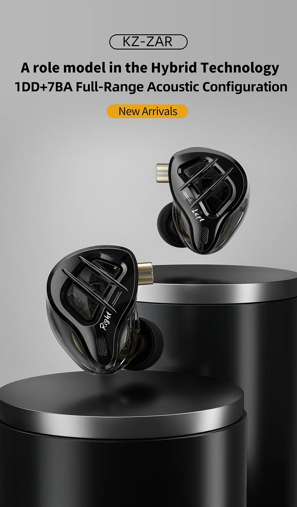 KZ ZAR 8-Driver Audiophile Earphones 1 Dynamic+7BA HiFi Soundstage Gaming/Monitor Headphones