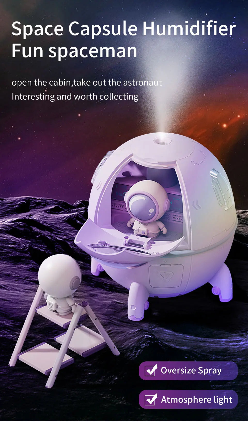 Space Capsule LED Night Light & Humidifier