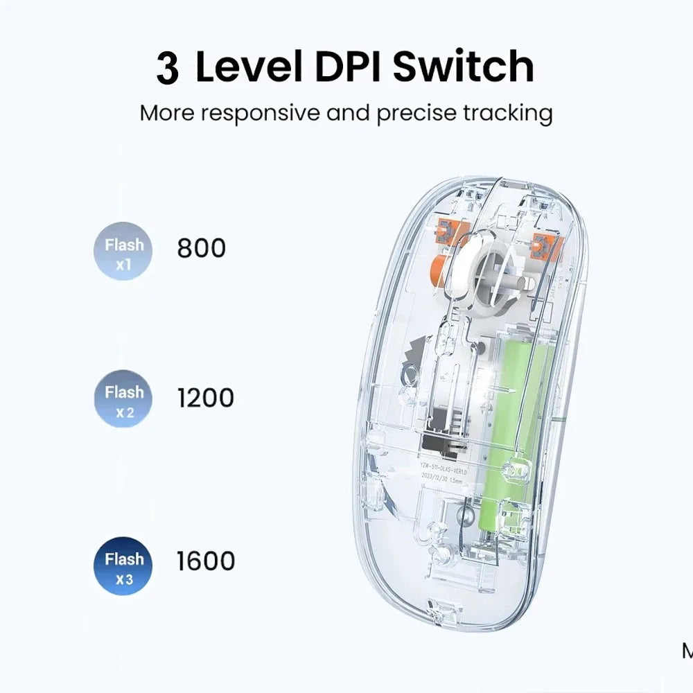 KEBIDUMEI Transparent Wireless Mouse Bluetooth Dual Mode Silent