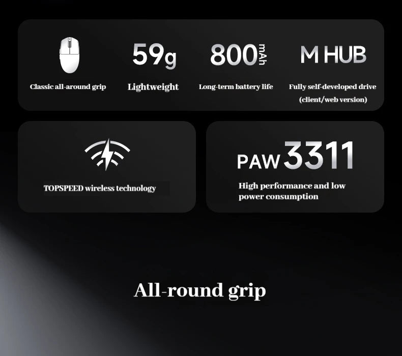MCHOSE G3 V2 Pro Gaming Mouse Wireless Tri-mode PAW3395 800mAh Charging Lightweight Ergonomics Esports Mouse PC Office Accessori