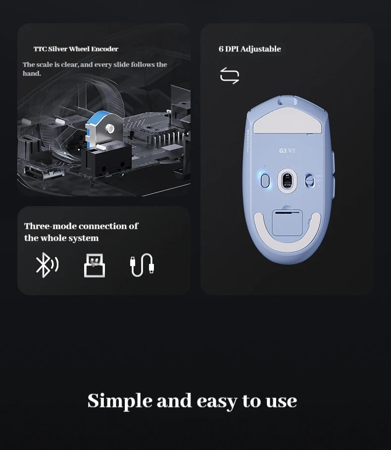 MCHOSE G3 V2 Pro Gaming Mouse Wireless Tri-mode PAW3395 800mAh Charging Lightweight Ergonomics Esports Mouse PC Office Accessori
