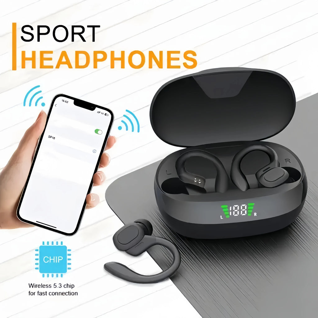 True Wireless Earbuds LED Display Sports Ear Clip with Mic