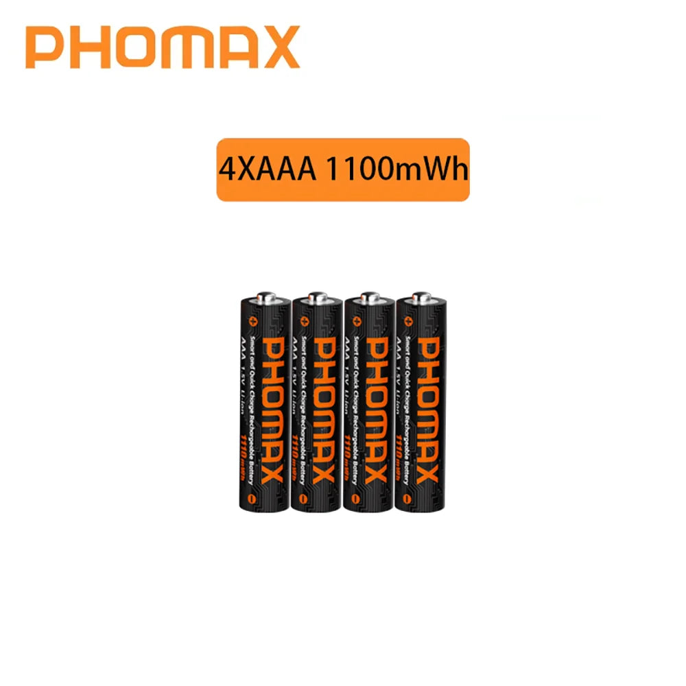 PHOMAX 1.5V Rechargeable Lithium Battery AA & AAA with Charger