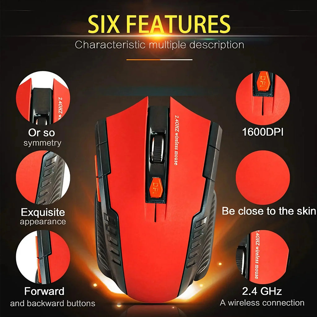 Portable 2.4G Wireless Mouse with USB Receiver 6 Buttons Adjustable DPI Gaming Mouse for PC Laptop Accessories