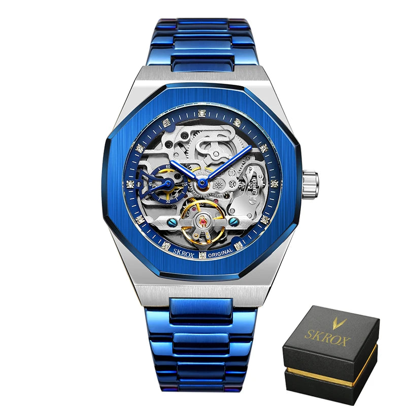SKROX 1174 Gold Diamond Skeleton Automatic Watch