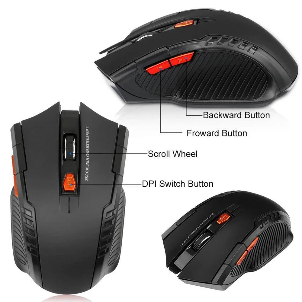 2.4G Wireless Optical Mouse 1600DPI 6 Buttons Gaming Mouse with USB Receiver for Computer PC Laptop Accessories