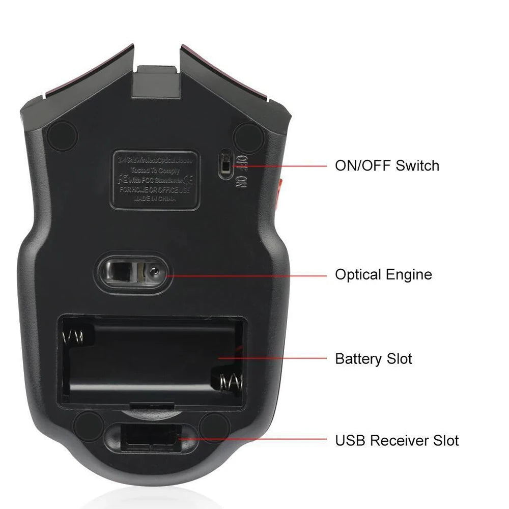 2.4G Wireless Optical Mouse 1600DPI 6 Buttons Gaming Mouse with USB Receiver for Computer PC Laptop Accessories