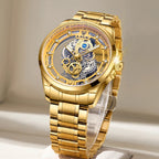 LIGE LG8997 Men's Gold Skeleton Quartz Watch