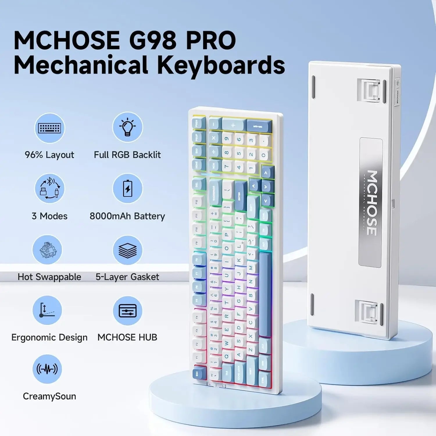 MCHOSE G98 V2 Tri-Mode Wireless Mechanical Gaming Keyboard