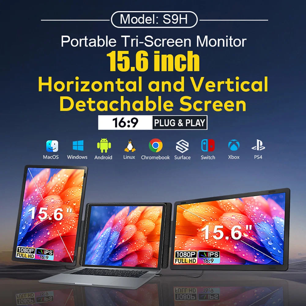 14" FHD IPS Dual Portable Monitor Screen Extender