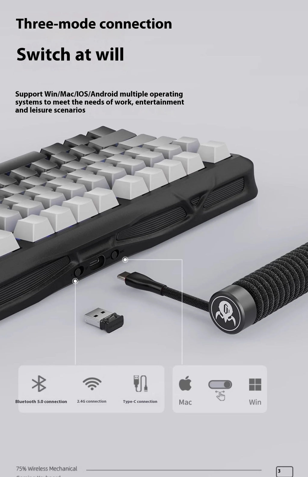 GravaStar K1 75 Tri-Mode Wireless Mechanical Gaming Keyboard