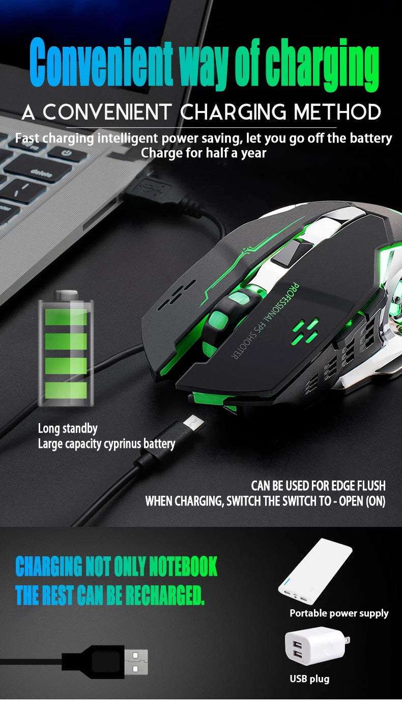Free Wolf X8 Wireless Mouse Charging Gaming Mouse Mute Backlit Mechanical Ergonomic Optical Computer Accessories for Pc Laptop