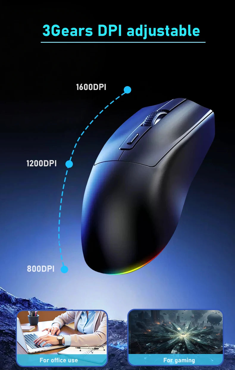 NexusClick Dual Mode Wireless Gaming Mouse,Lightweight RGB Backlit Magnetic Charging Dock DPI Adjustable Ergonomic for Laptop PC