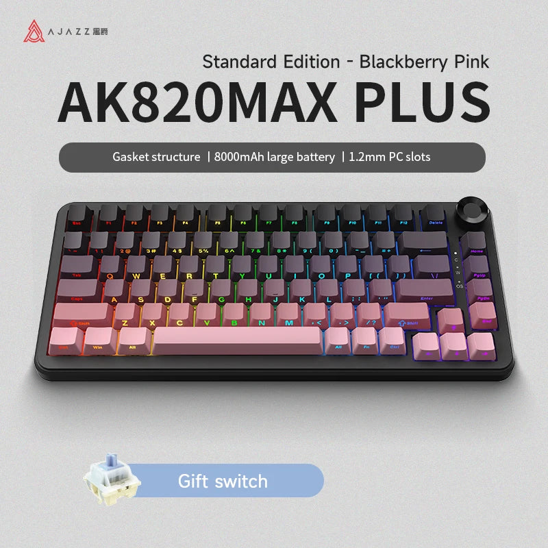 AJAZZ AK820 MAX/MAX Plus Gaming Keyboard Tri Mode 8000mAh Gasket TFT Screen Hot Plug Mechanical Keyboard Customized PC Accessory