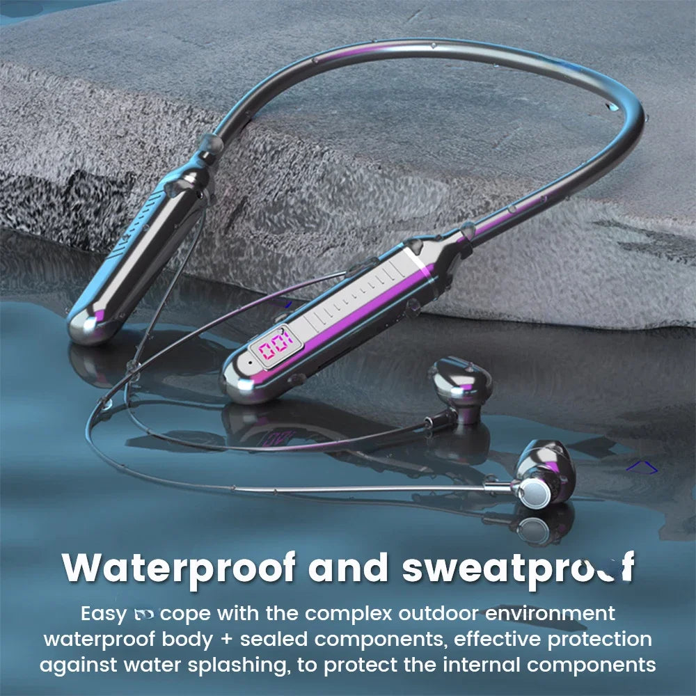 Wireless Neckband Earphones Bluetooth 5.3 LED Waterproof Magnetic