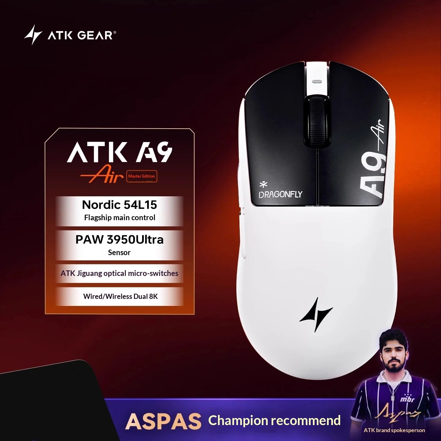 ATK DragonFly A9 Air Wireless Gaming Mouse 42000 DPI 8KHz