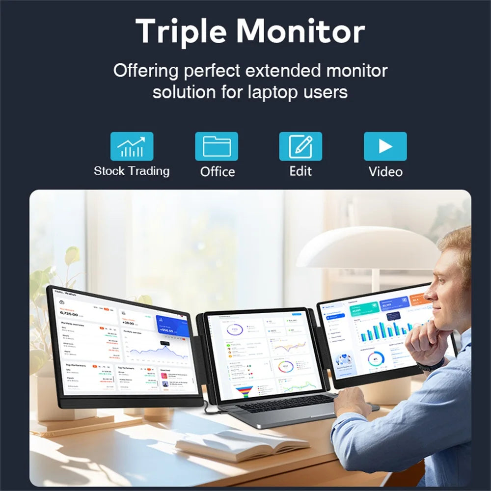 14" FHD IPS Dual Portable Monitor Screen Extender