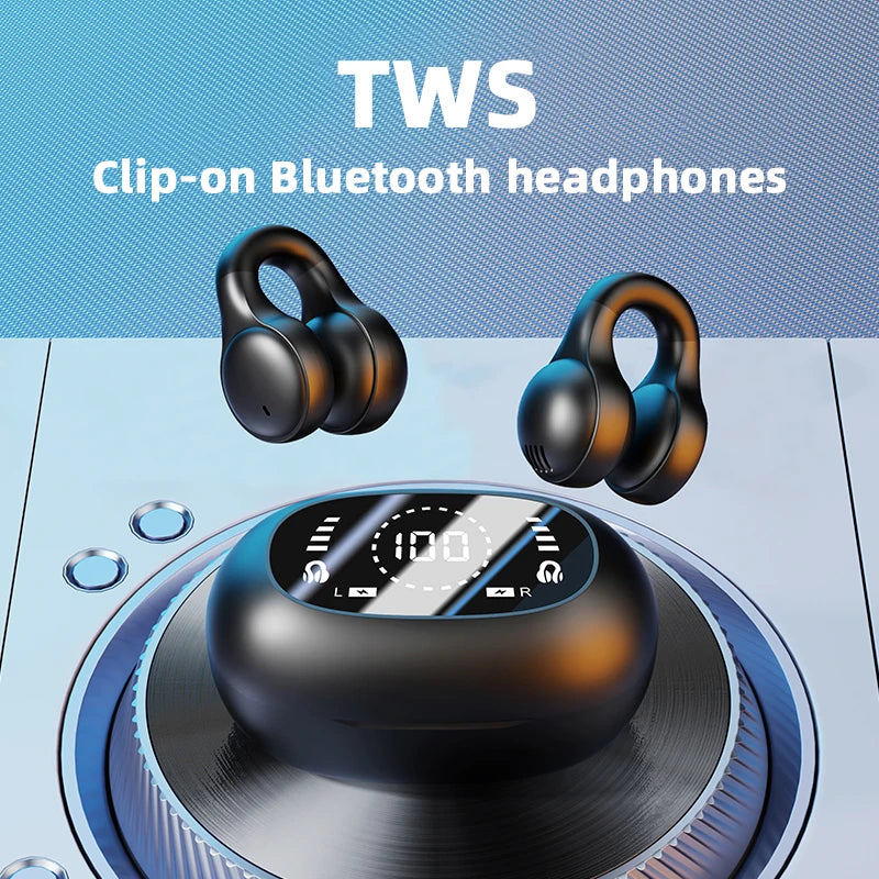 Wireless Clip Ear Headphones Noise Cancelling Sports Gaming