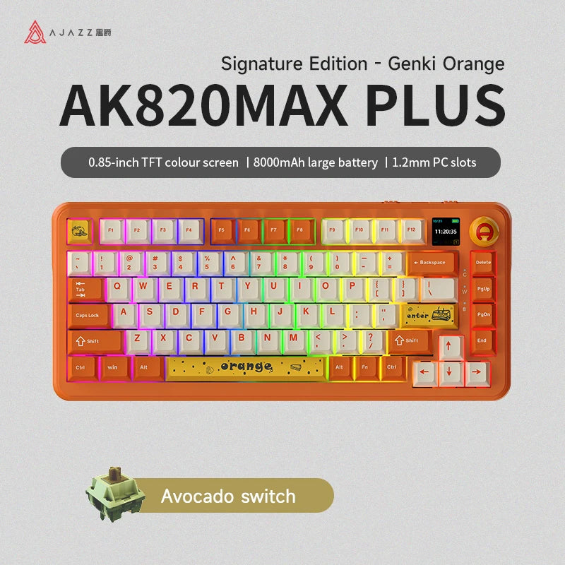 AJAZZ AK820 MAX/MAX Plus Gaming Keyboard Tri Mode 8000mAh Gasket TFT Screen Hot Plug Mechanical Keyboard Customized PC Accessory