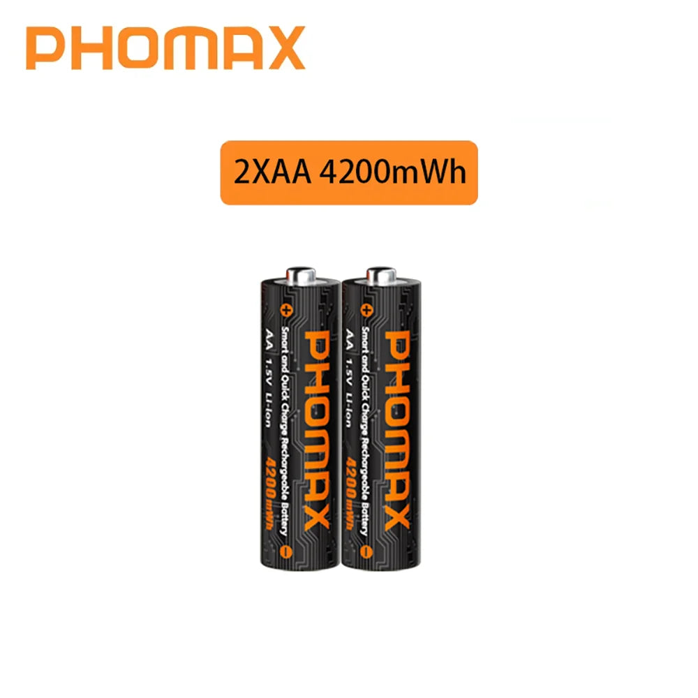 PHOMAX 1.5V Rechargeable Lithium Battery AA & AAA with Charger