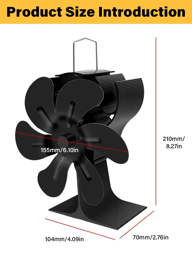 6-Blade Eco Fireplace Fan – Heat-Powered Stove Fan