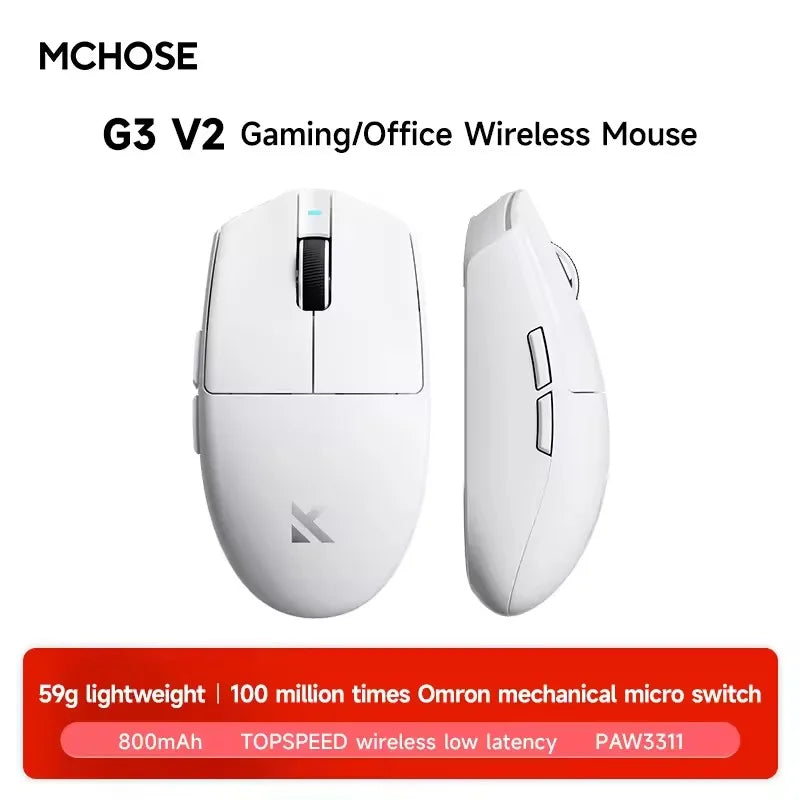 MCHOSE G3 V2 Pro Gaming Mouse Wireless Tri-mode PAW3395 800mAh Charging Lightweight Ergonomics Esports Mouse PC Office Accessori