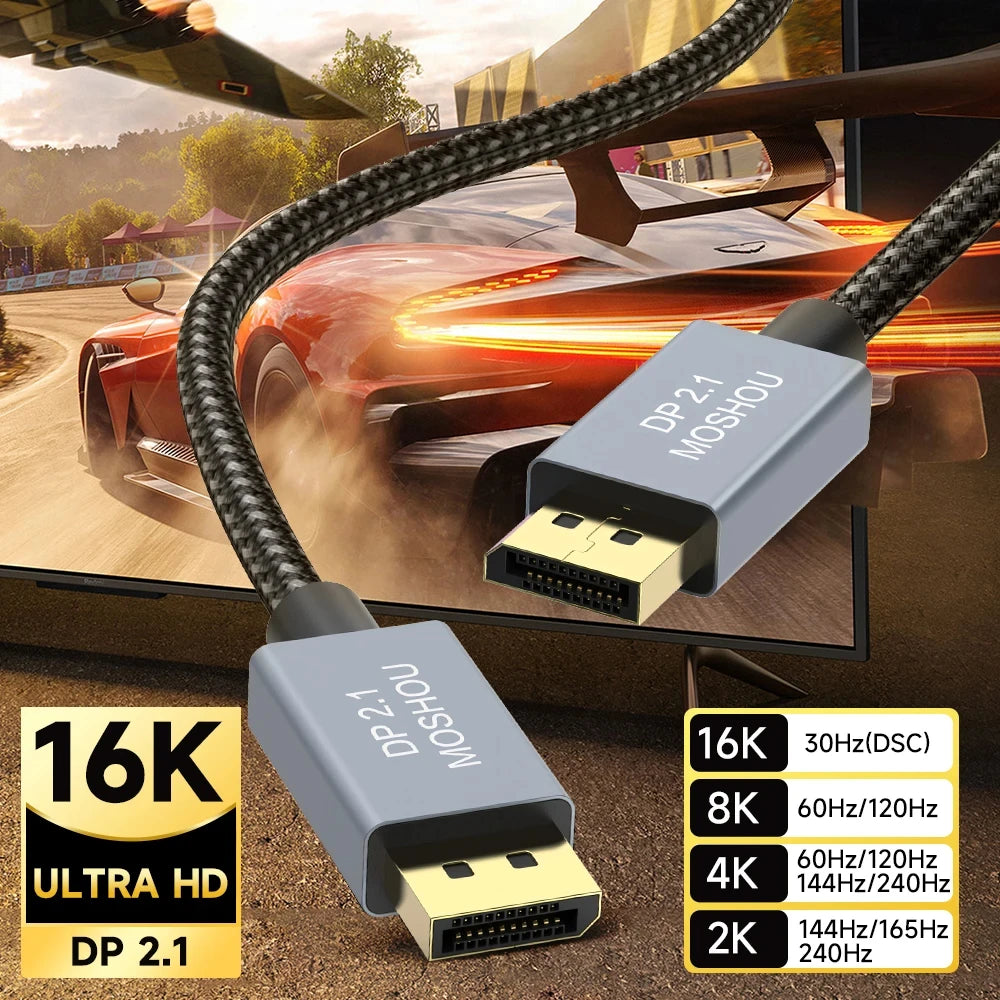 MOSHOU DisplayPort 2.1 Cable 80Gbps 16K G-Sync HDR10