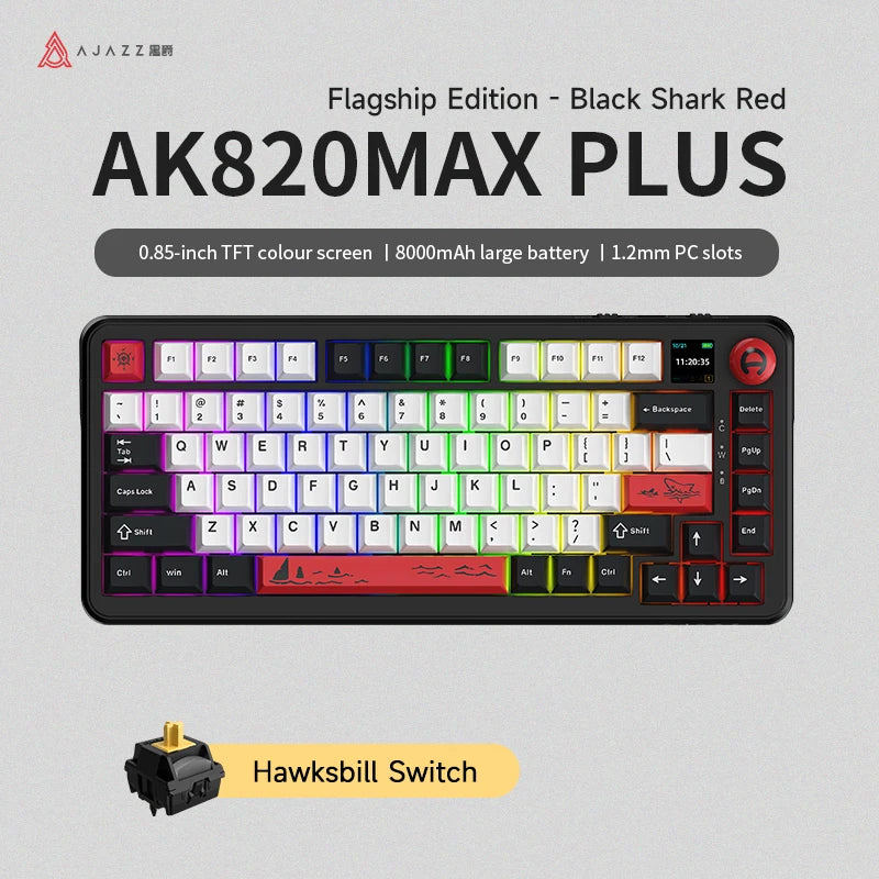 AJAZZ AK820 MAX/MAX Plus Gaming Keyboard Tri Mode 8000mAh Gasket TFT Screen Hot Plug Mechanical Keyboard Customized PC Accessory