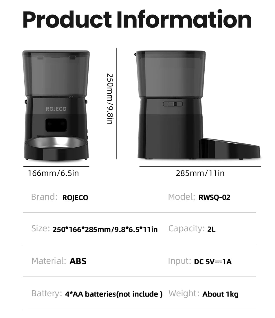 ROJECO Automatic Pet Feeder – Button Version