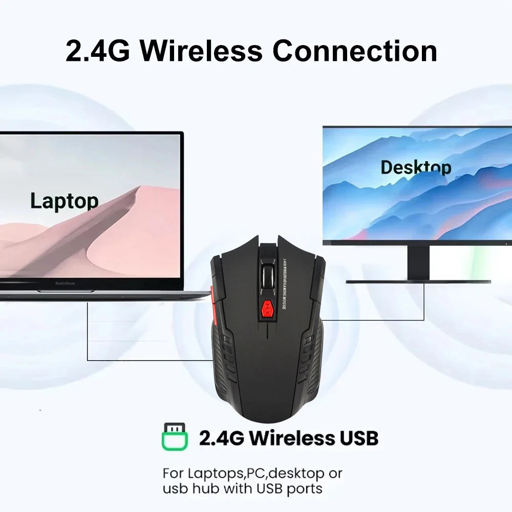 2.4G Wireless Optical Mouse 1600DPI 6 Buttons Gaming Mouse with USB Receiver for Computer PC Laptop Accessories