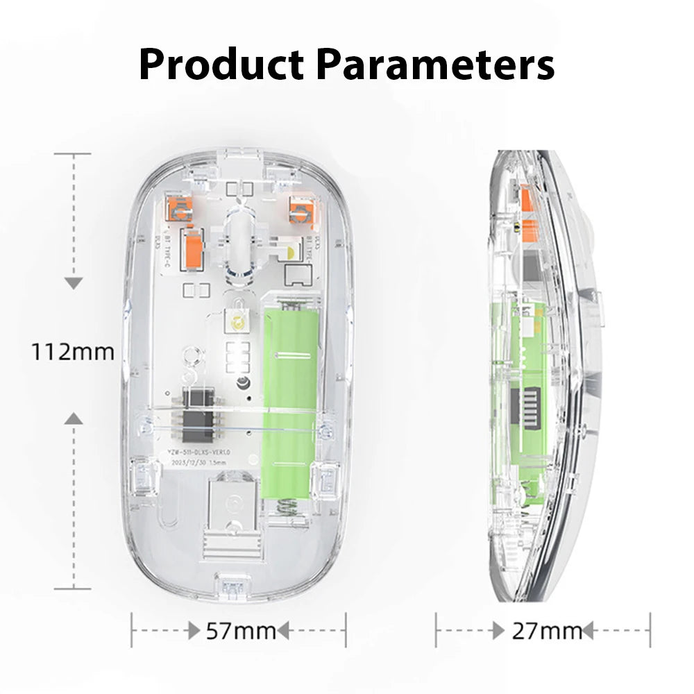 KEBIDUMEI Transparent Wireless Mouse Bluetooth Dual Mode Silent