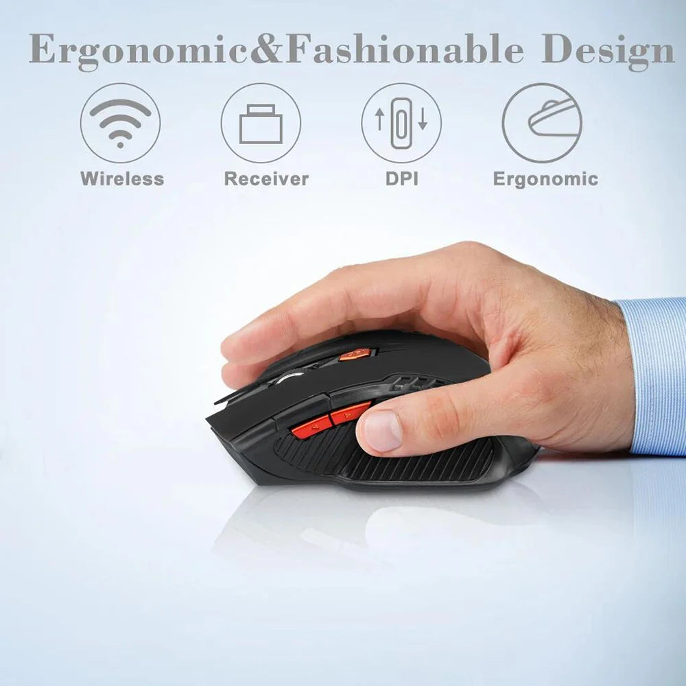 2.4G Wireless Optical Mouse 1600DPI 6 Buttons Gaming Mouse with USB Receiver for Computer PC Laptop Accessories