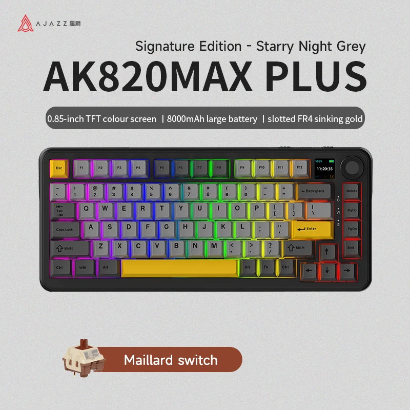 AJAZZ AK820 MAX/MAX Plus Gaming Keyboard Tri Mode 8000mAh Gasket TFT Screen Hot Plug Mechanical Keyboard Customized PC Accessory