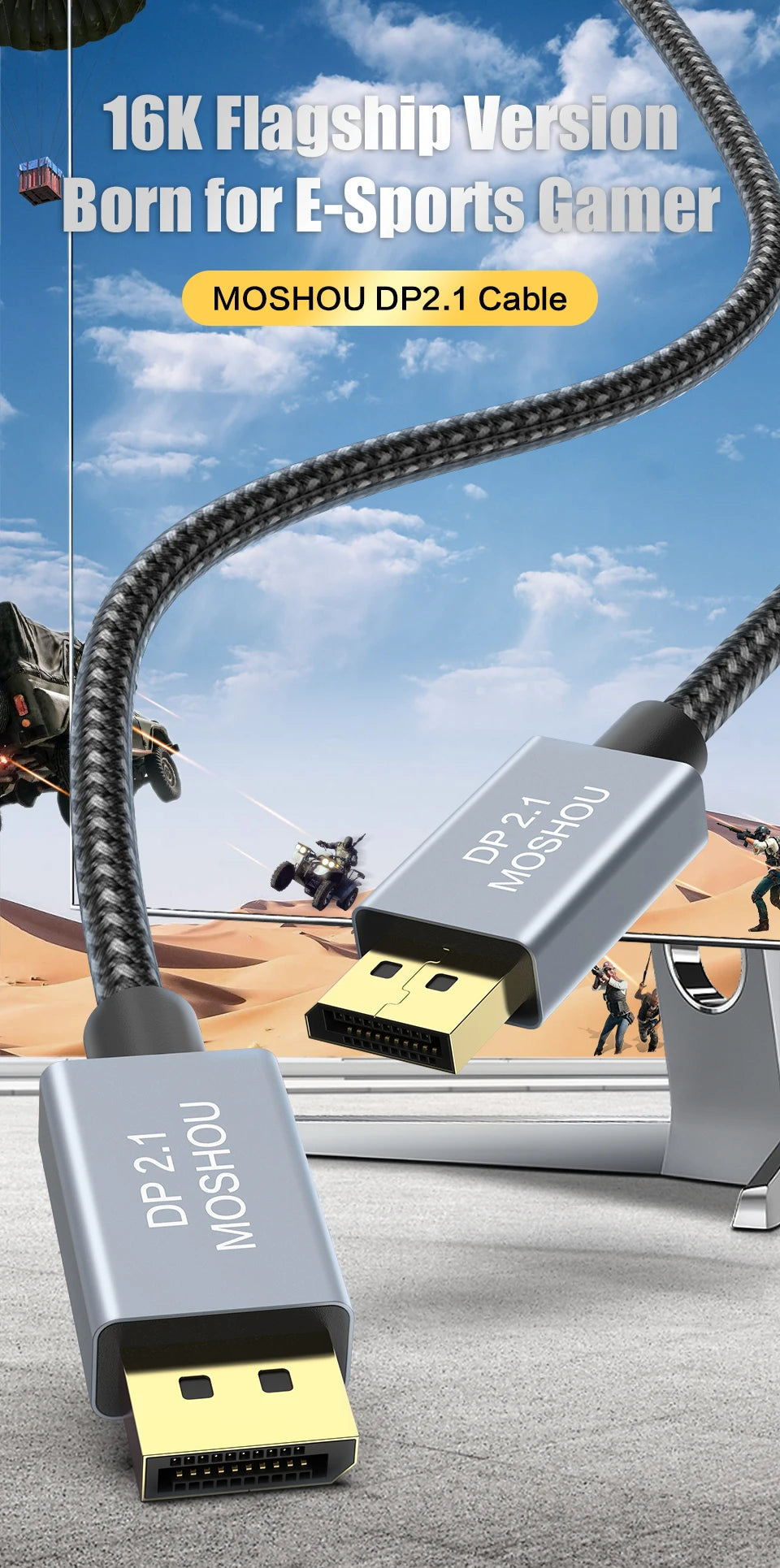 MOSHOU DisplayPort 2.1 Cable 80Gbps 16K G-Sync HDR10