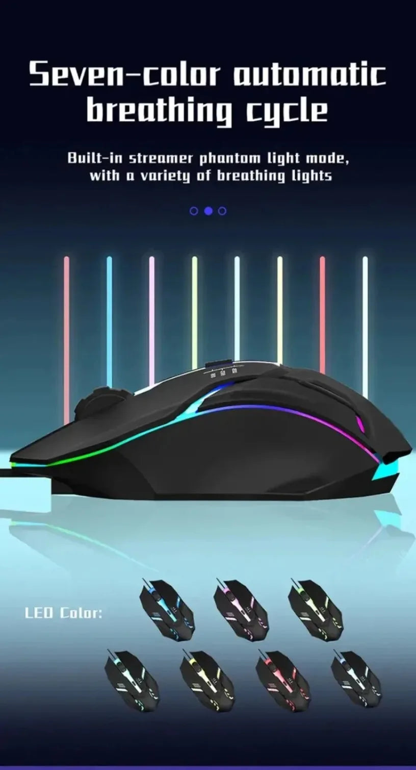 USB RGB Wired Gaming Mouse 1600 DPI Ergonomic Backlit