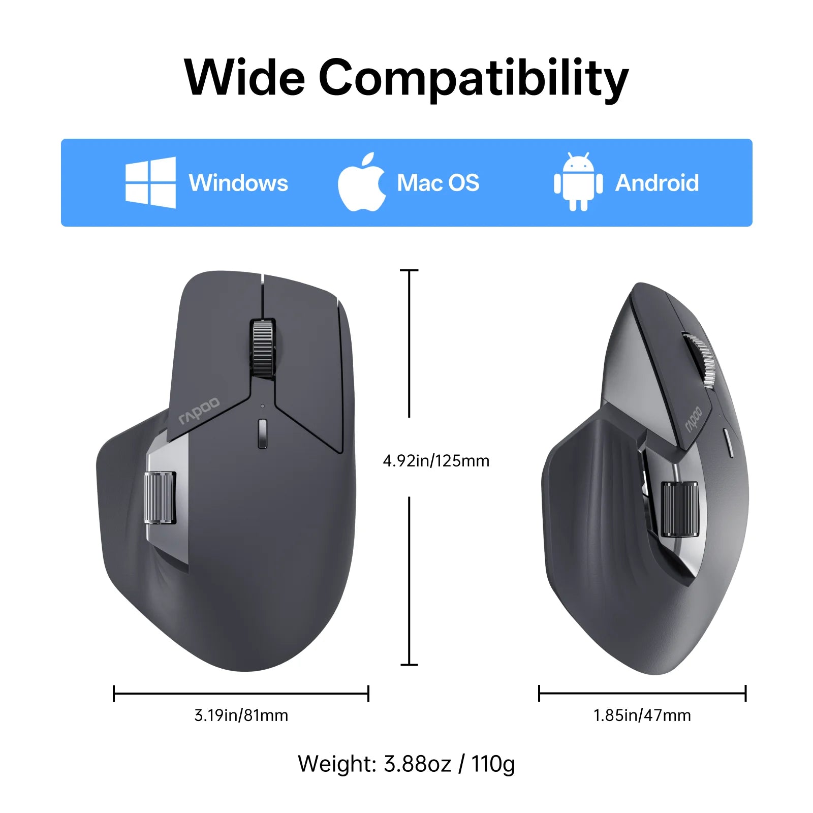 Rapoo MT720PRO Wireless Mouse 12000 DPI NearLink Bluetooth