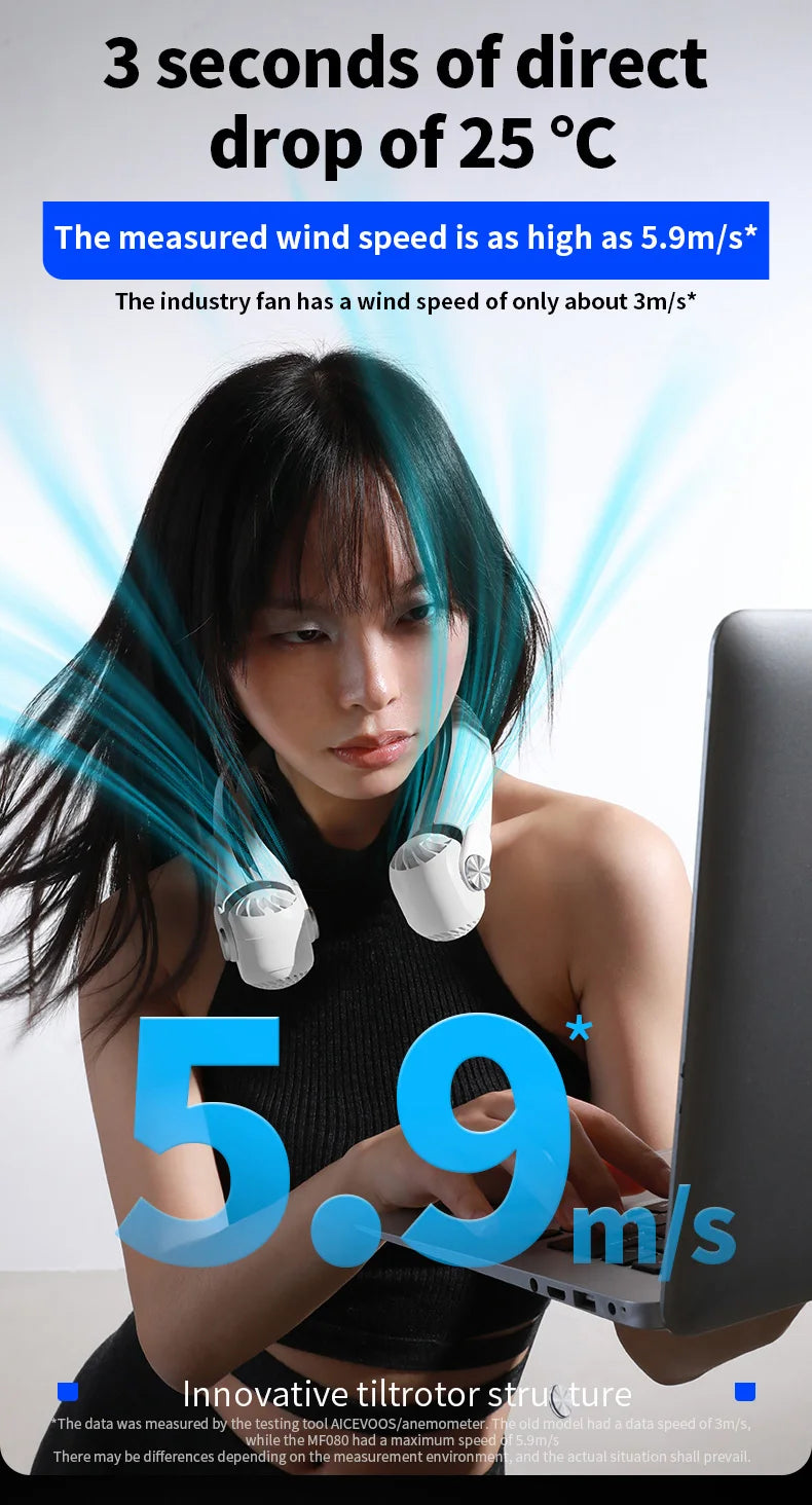 Rotor Bladeless Neck Fan – USB Rechargeable Turbo Cooling Fan
